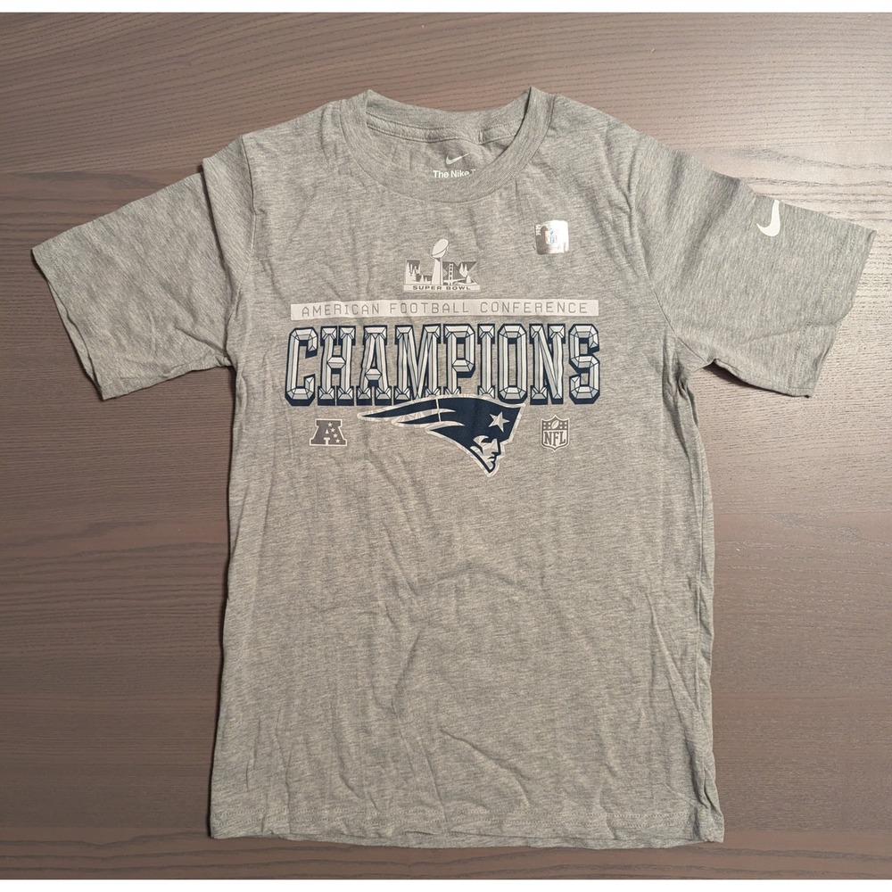 Nike Kids New England Patriots AFC Champions Super Bowl LIII Shirt Gray M 10-12